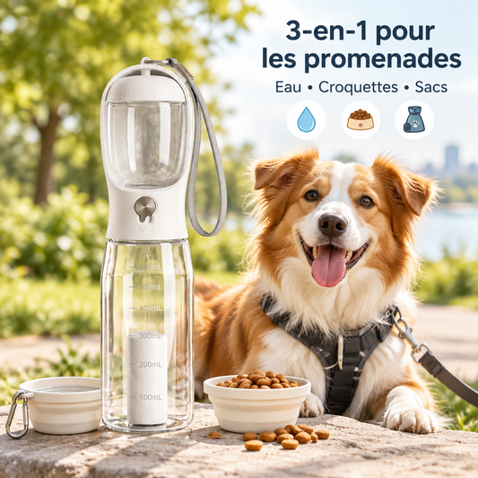 Gourde 3-en-1 portable pour chien et chat